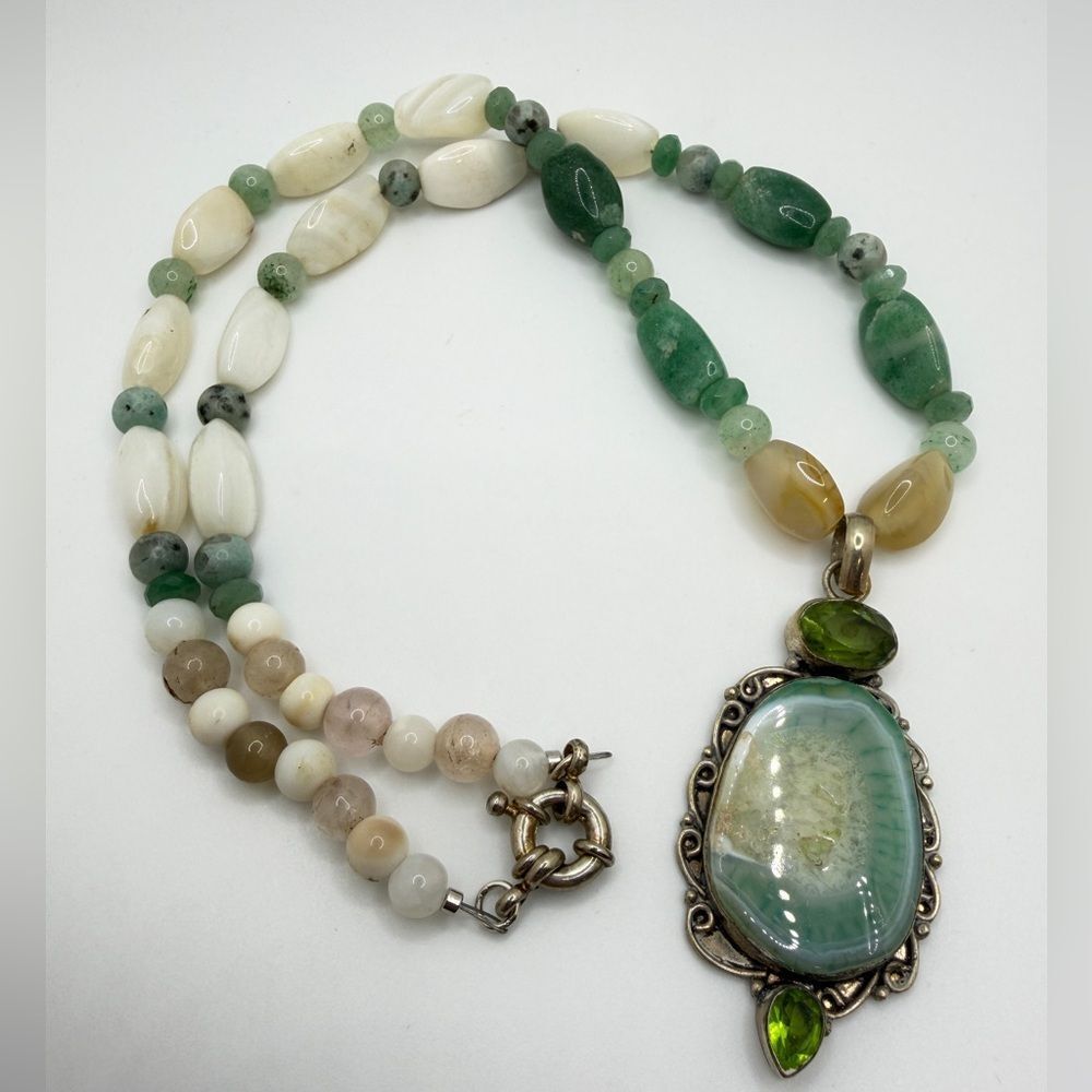 24" Revived! Multi-stone and dyed agate/glass necklace in sterling silver!